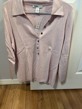 White House Black Market Soft Light Pink Polo Sweater